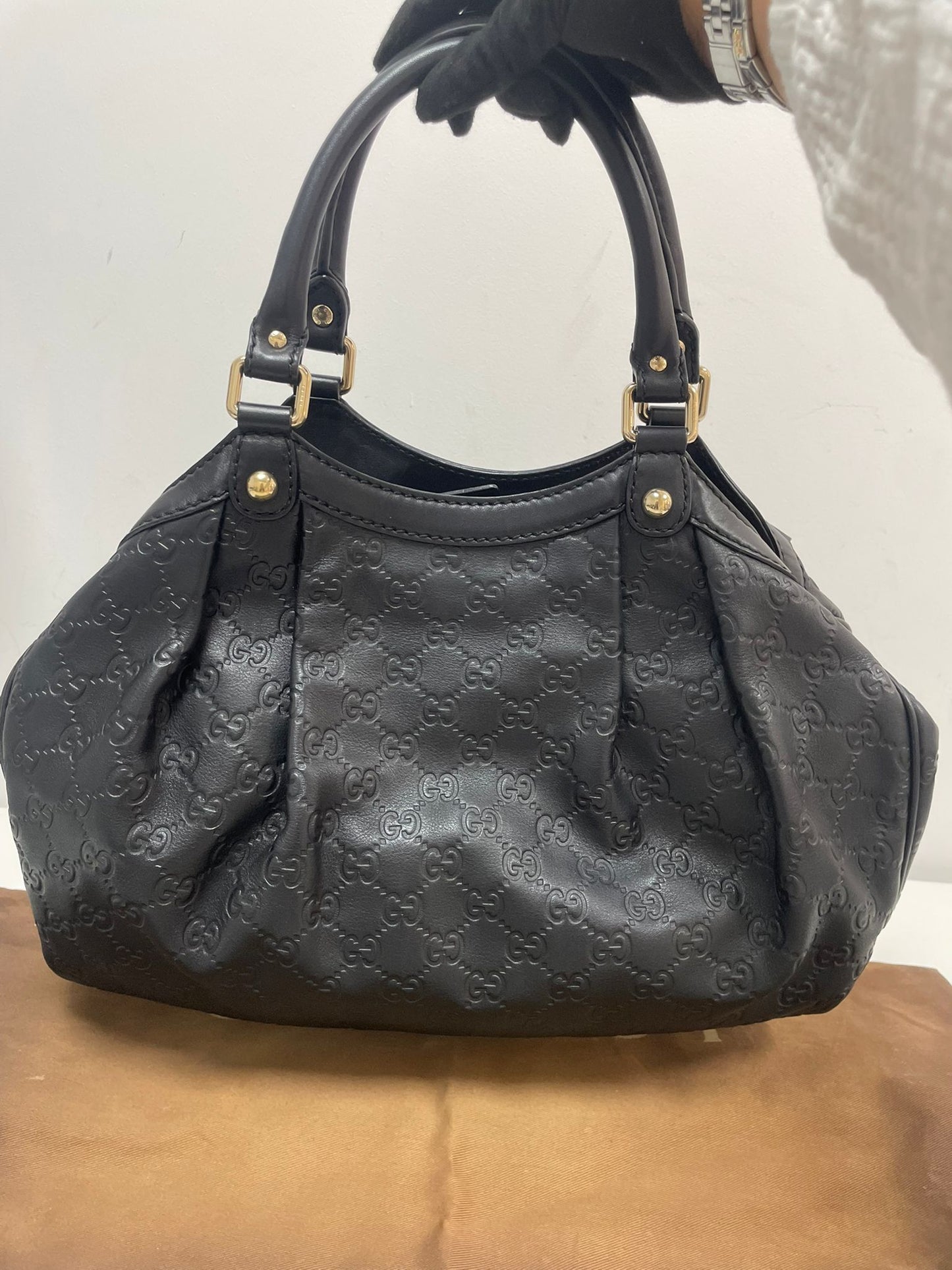 Gucci Guccissima Leather Medium Sukey Tote Bag in Black