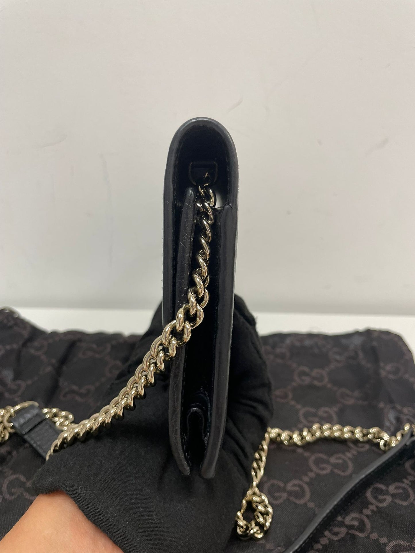 Gucci Interlocking GG Chain Wallet in Black Leather