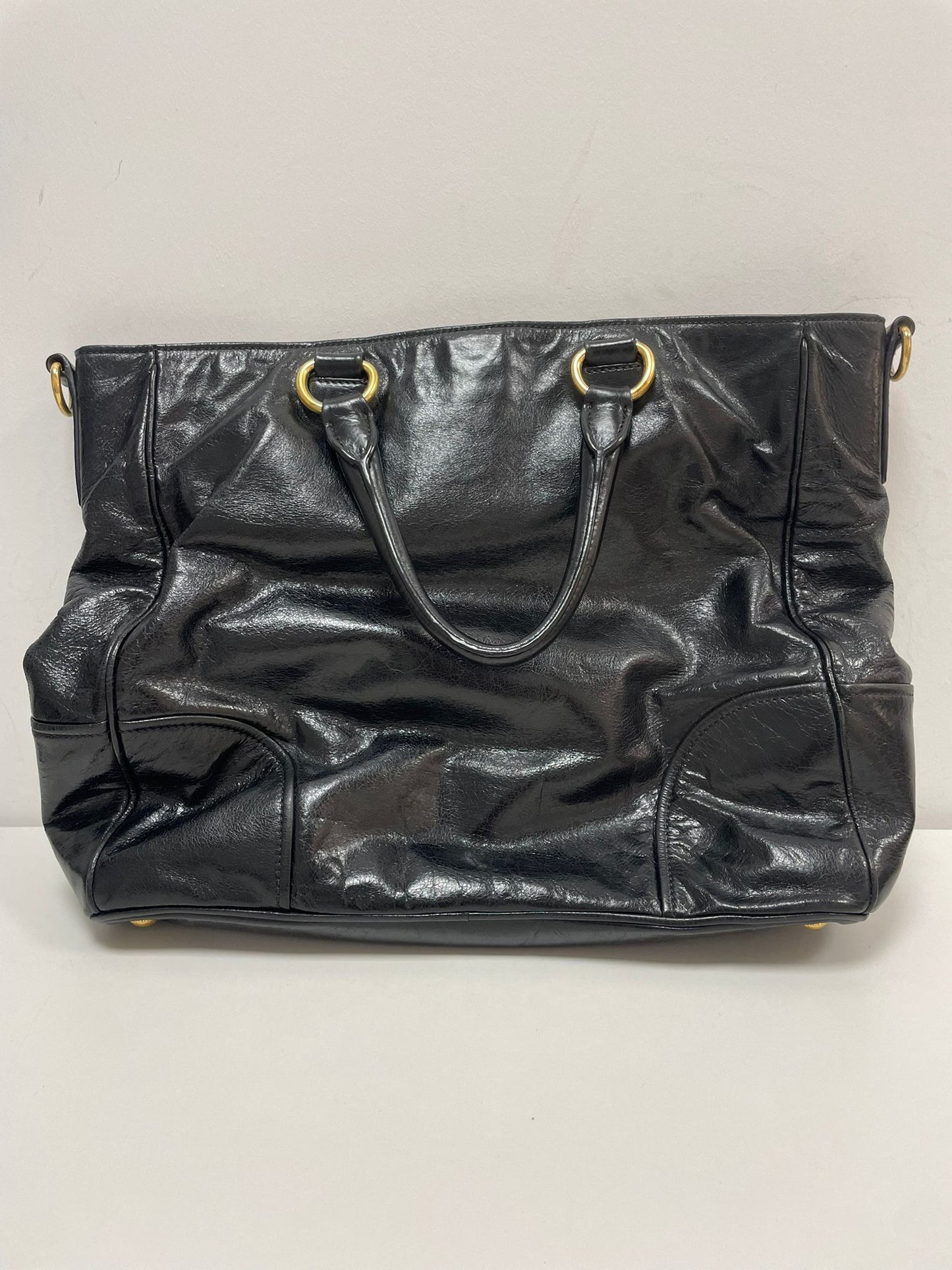 Prada Vitello Shine Leather Tote Bag in Black