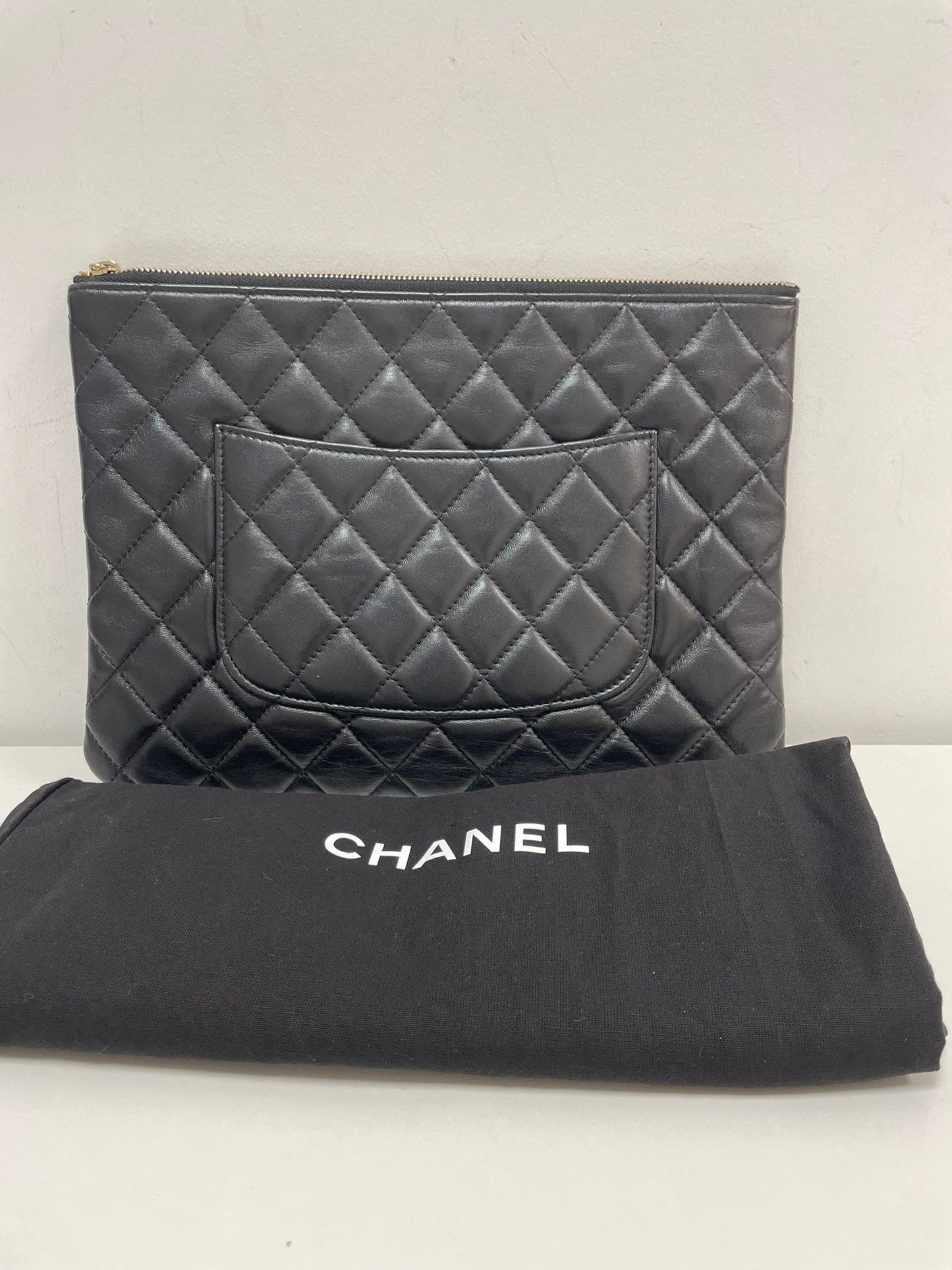 Chanel Large O-Case Quilted Leather Clutch in Black