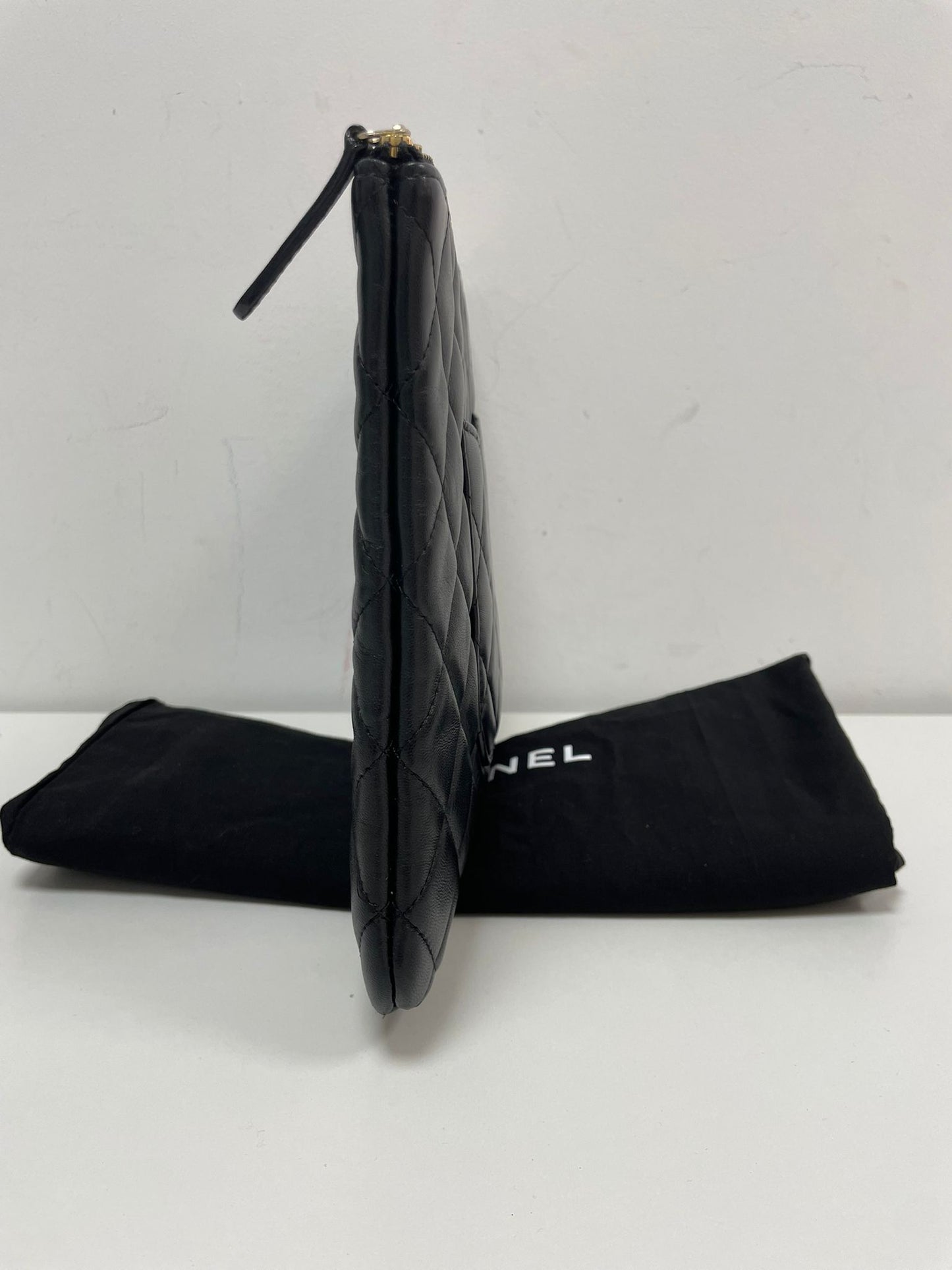 Chanel Large O-Case Quilted Leather Clutch in Black