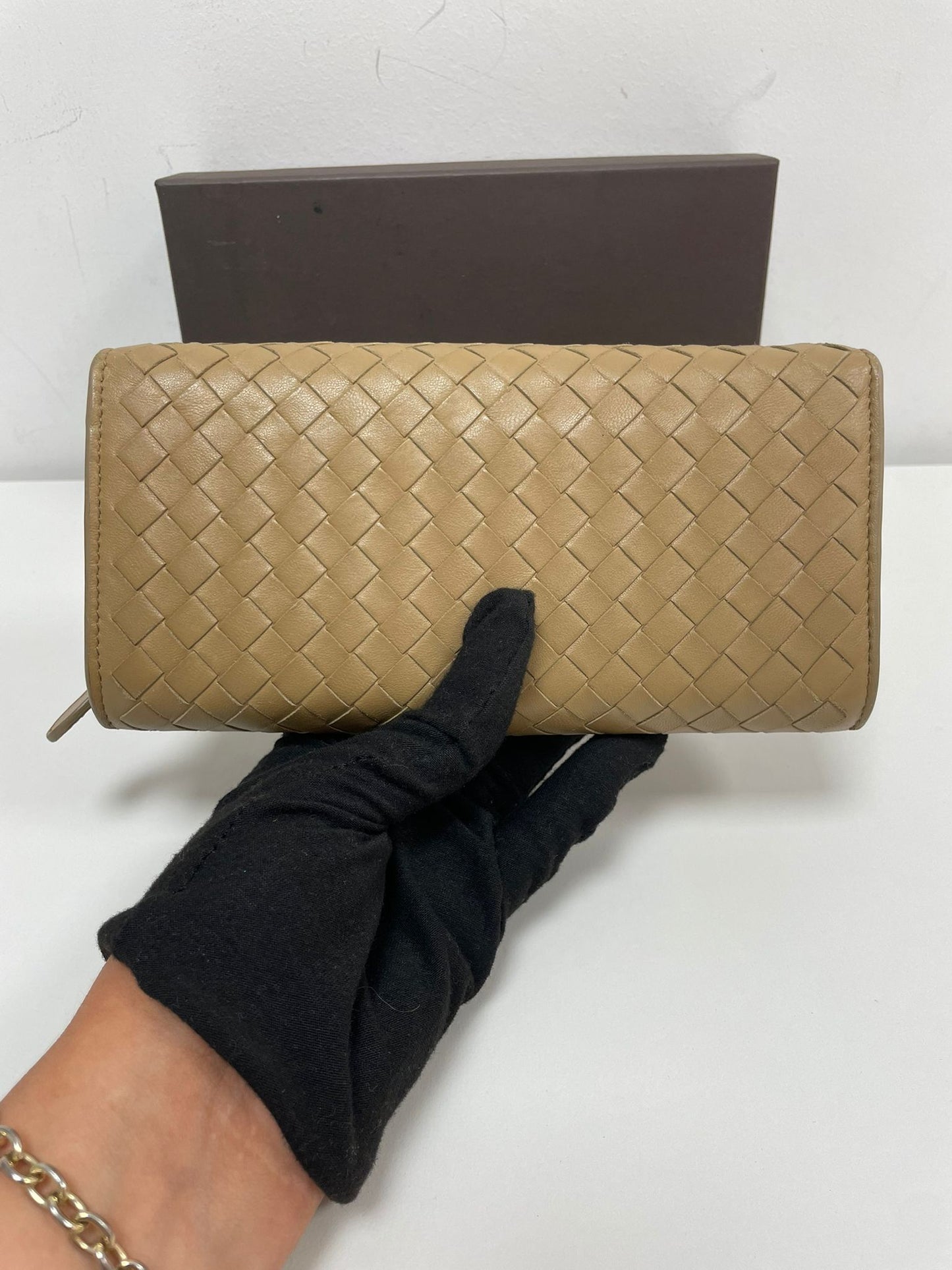 Bottega Veneta Intrecciato Leather Long Wallet in Beige