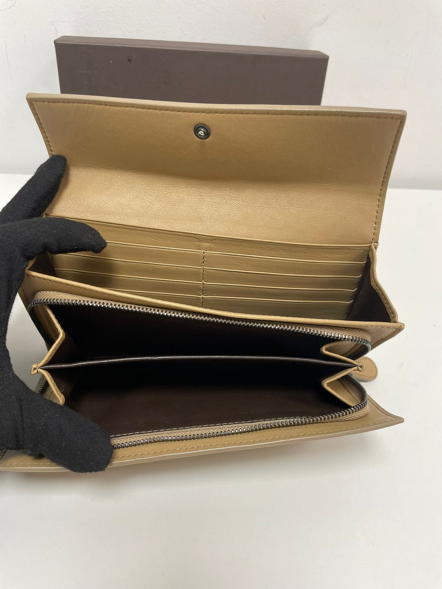 Bottega Veneta Intrecciato Leather Long Wallet in Beige