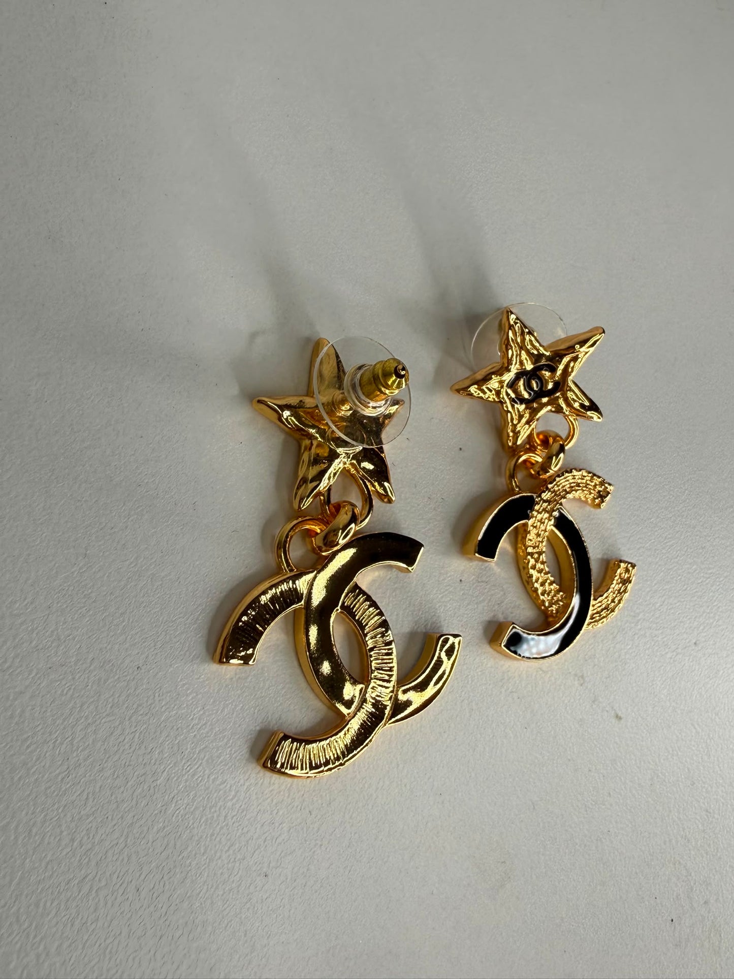 Chanel Metal Enamel CC Star Drop Earrings