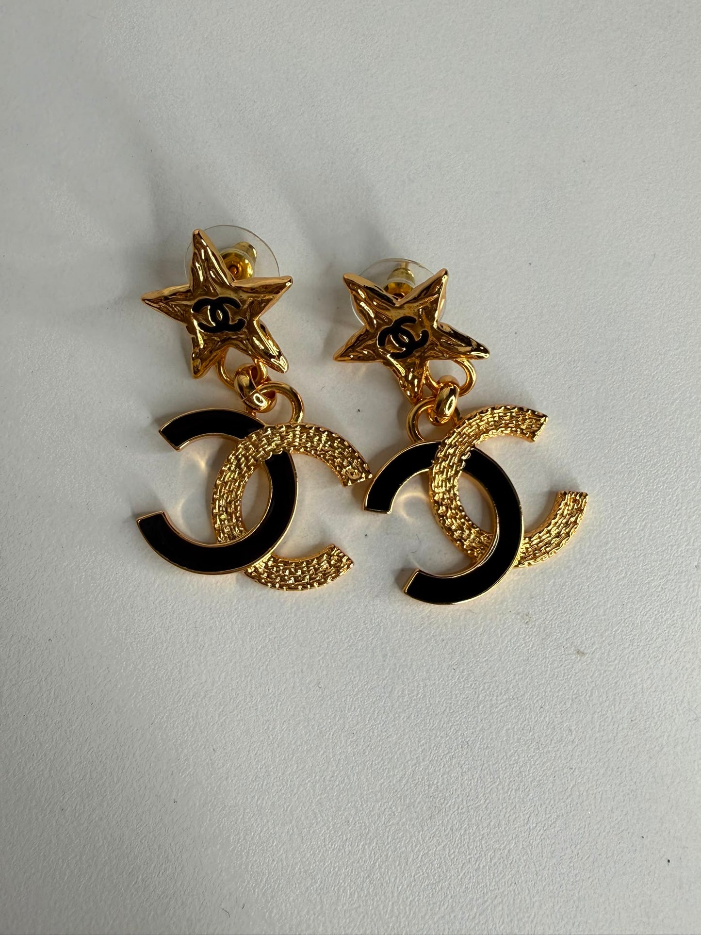 Chanel Metal Enamel CC Star Drop Earrings
