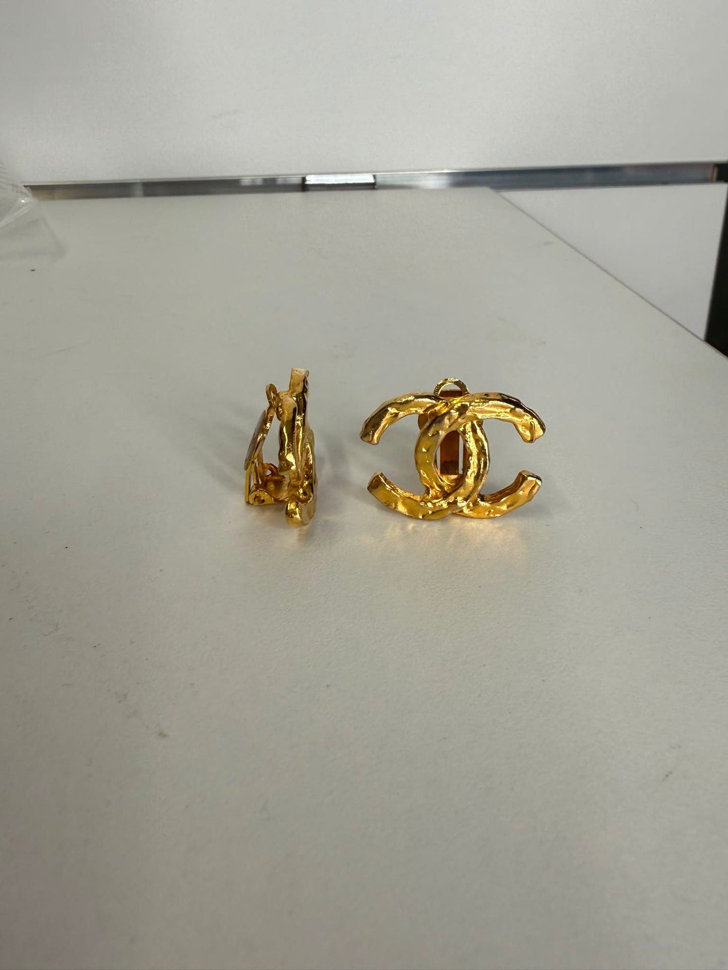 Chanel CC Earrings with Hammered Texture