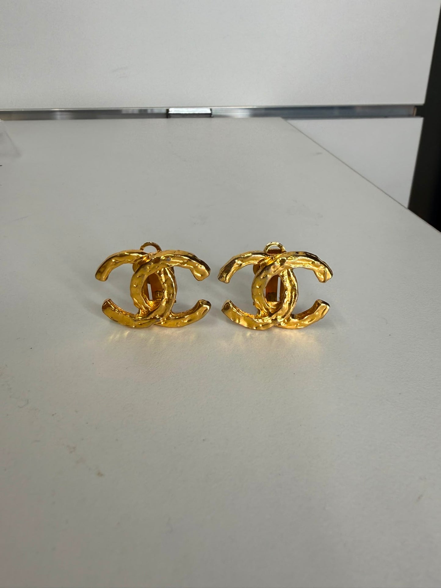 Chanel CC Earrings with Hammered Texture