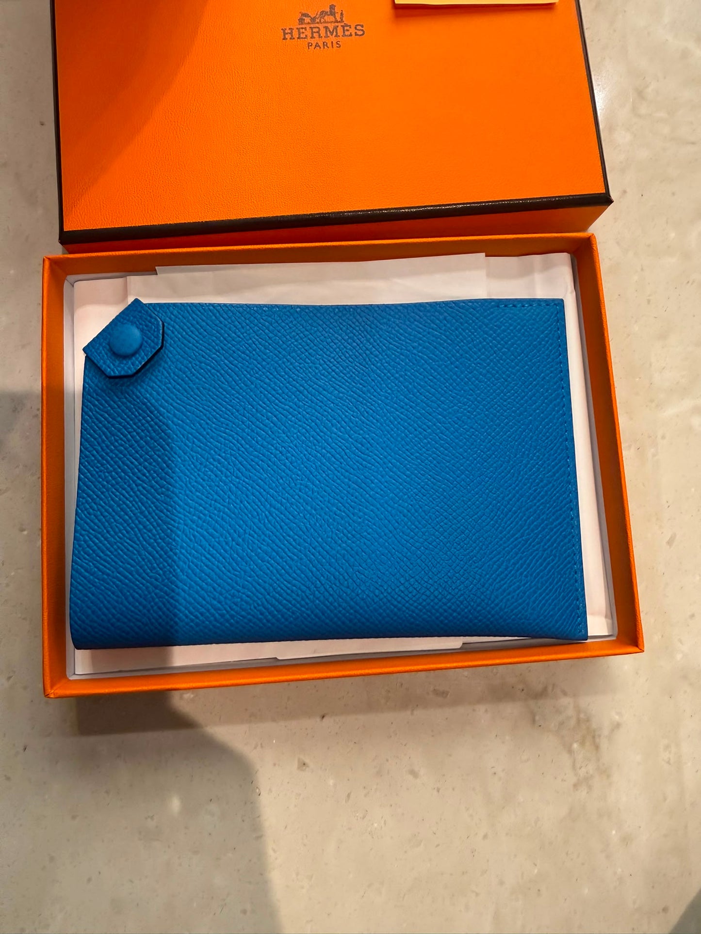 Hermes Chevre Mysore Tarmac Passport Holder PM Turquoise (JP)