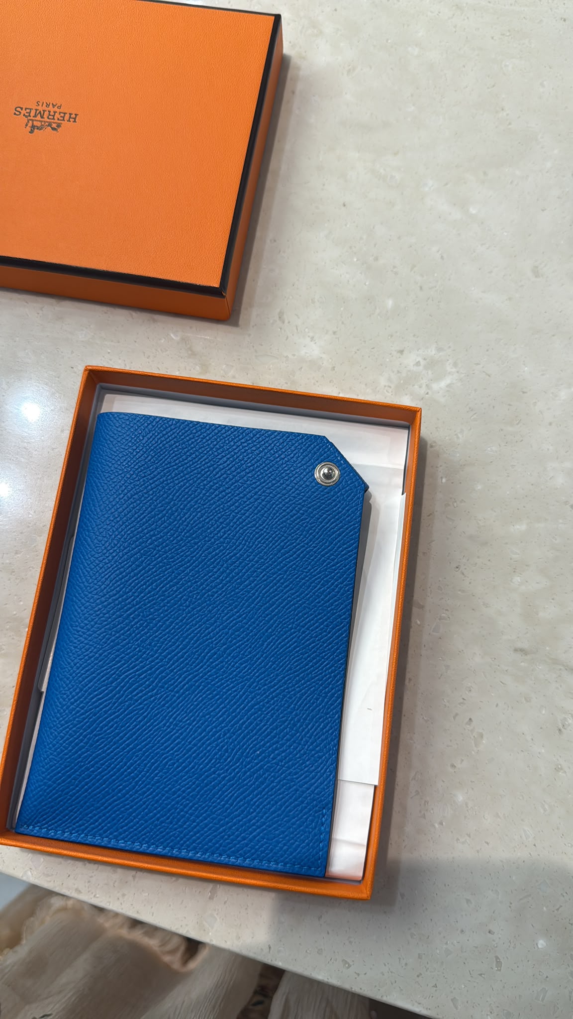 Hermes Chevre Mysore Tarmac Passport Holder PM Turquoise (JP)