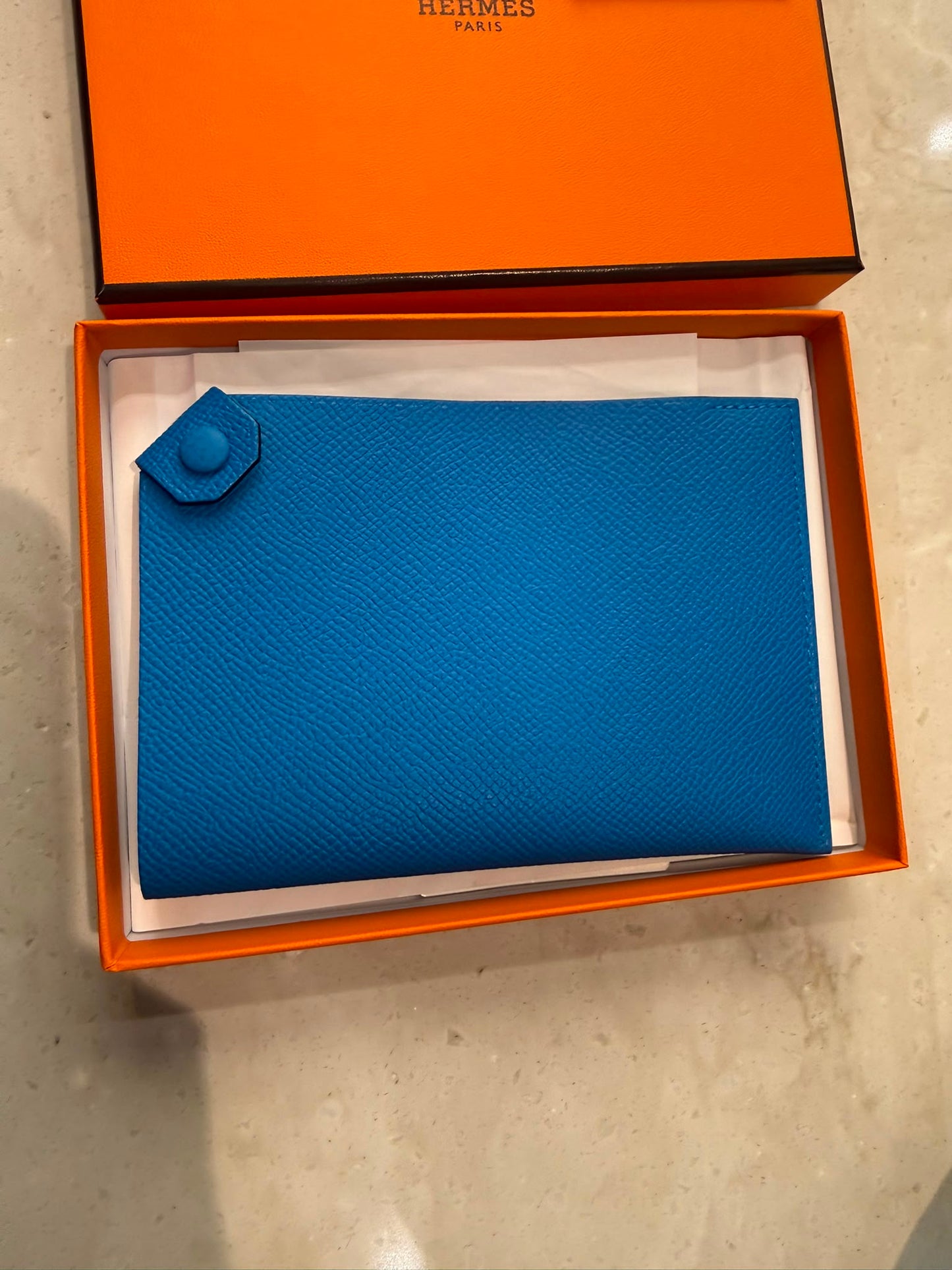 Hermes Chevre Mysore Tarmac Passport Holder PM Turquoise (JP)