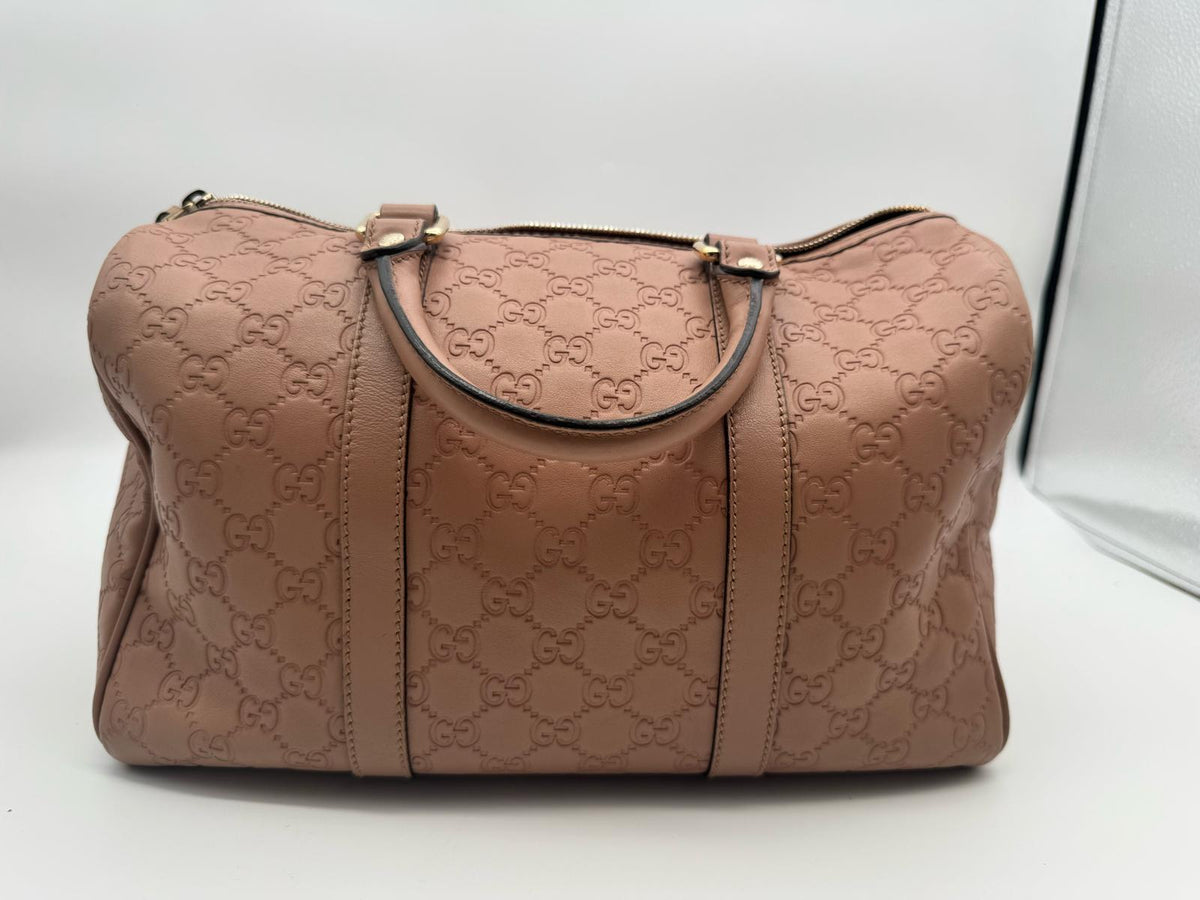 Gucci All-Leather Boston Bag Pink with Embossed All-Over Logo (LX1729)