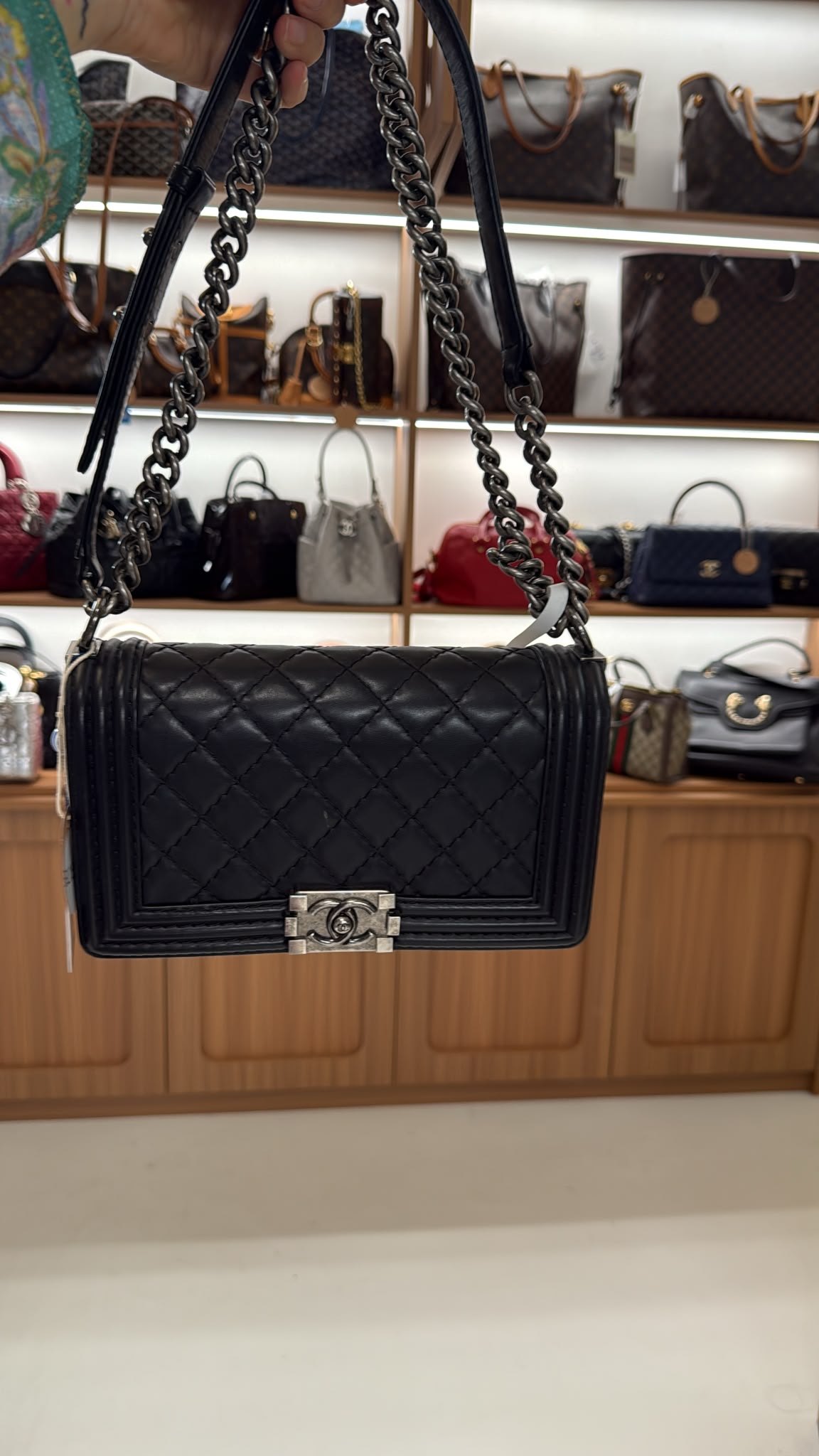 Chanel Boy Flap Bag, Black Quilted Leather with Ruthenium Hardware (BL1584)