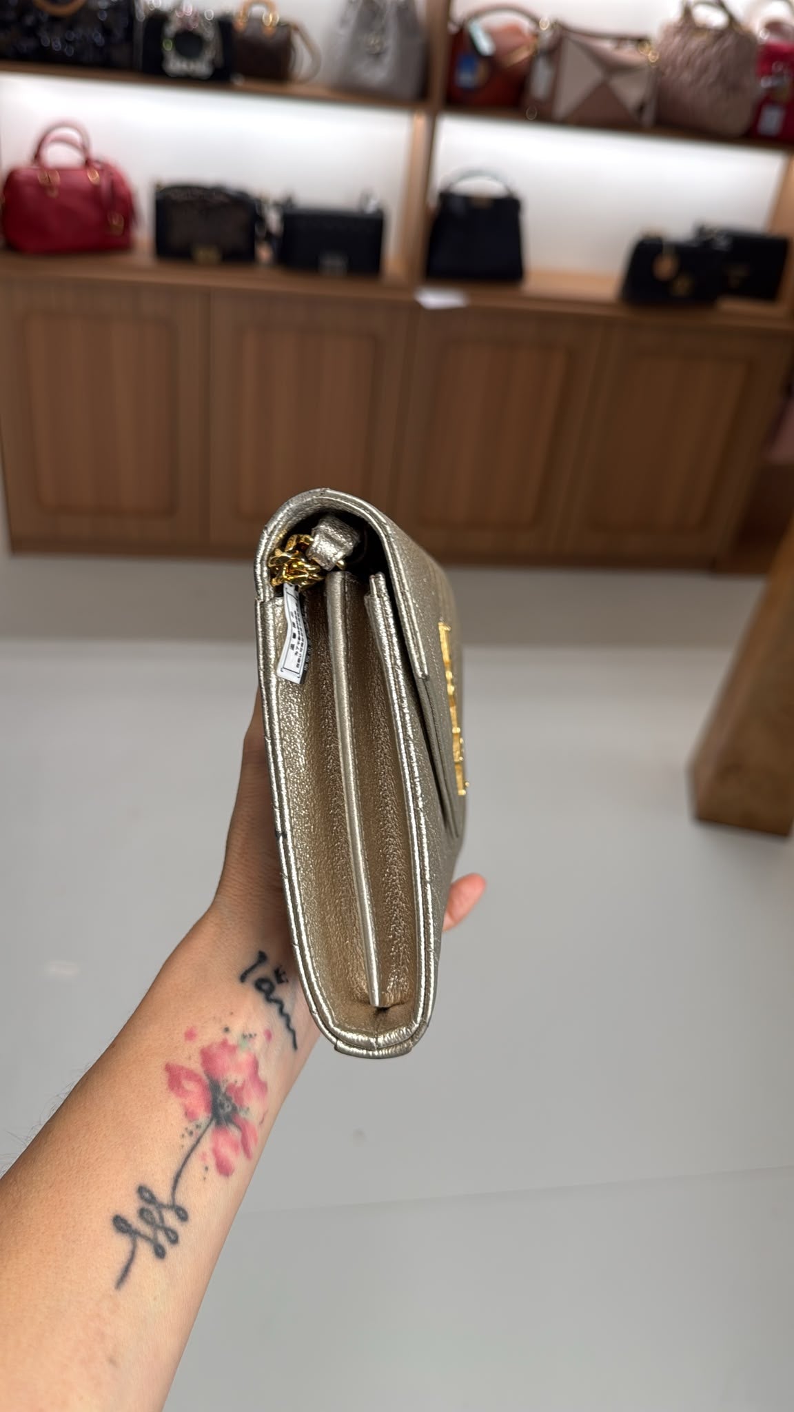 YSL Metallic Gold Cassandre Monogram Chain Wallet (LY1624)