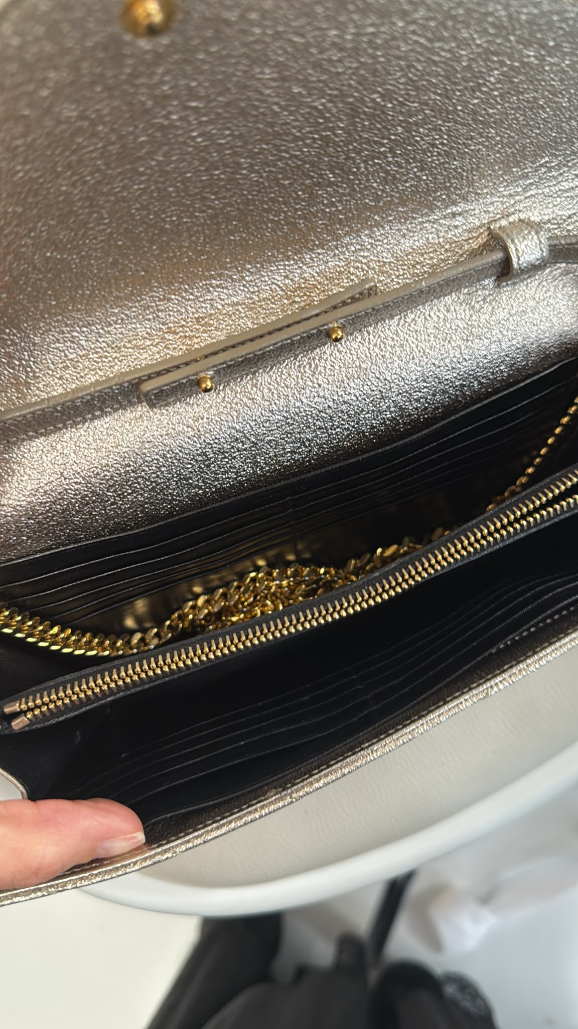 YSL Metallic Gold Cassandre Monogram Chain Wallet (LY1624)