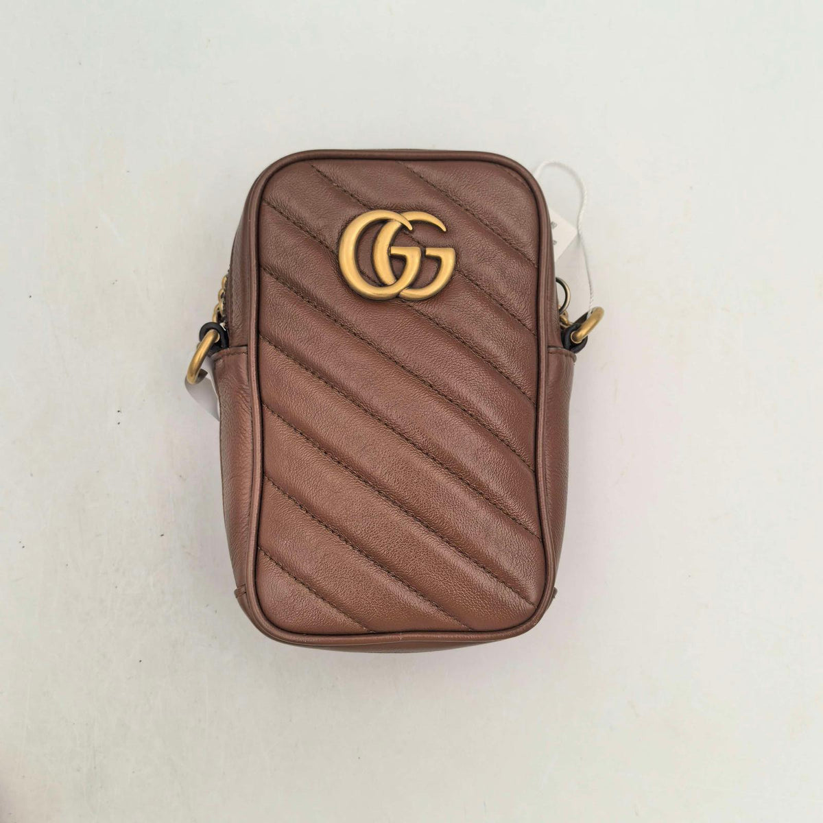 Gucci GG Marmont Mini Phone Bag, Brown Torchon Leather (JS10883)