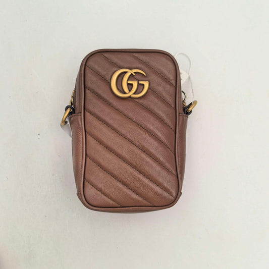 Gucci GG Marmont Mini Phone Bag, Brown Torchon Leather (JS10883)