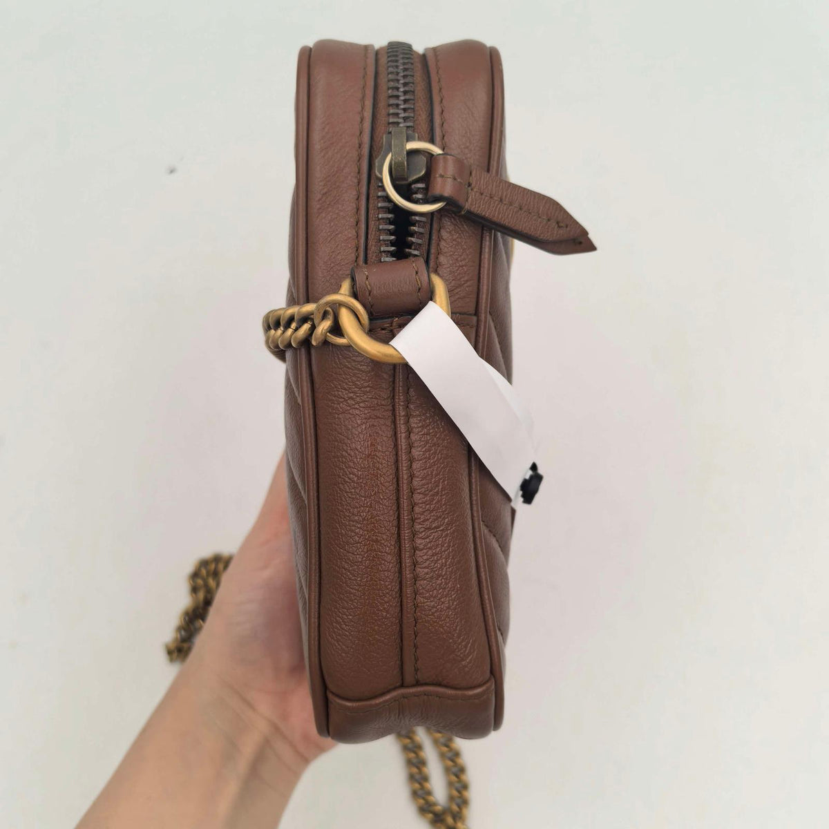 Gucci GG Marmont Mini Phone Bag, Brown Torchon Leather (JS10883)