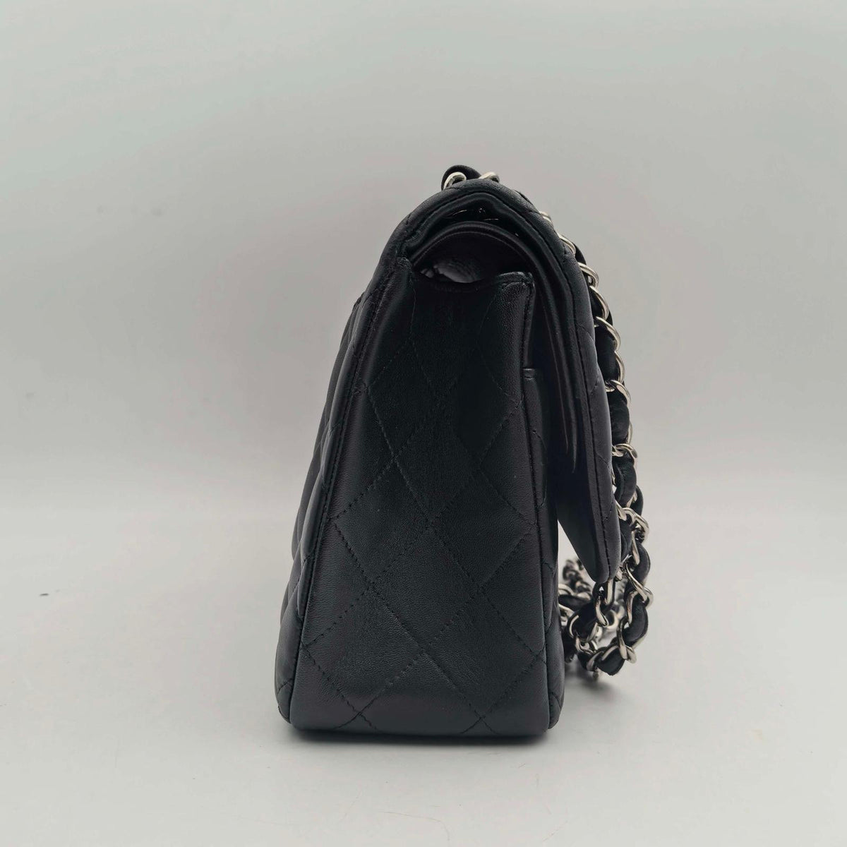 Chanel Jumbo Classic Double Flap Bag, Black Lambskin with Silver Hardware (JS09823)