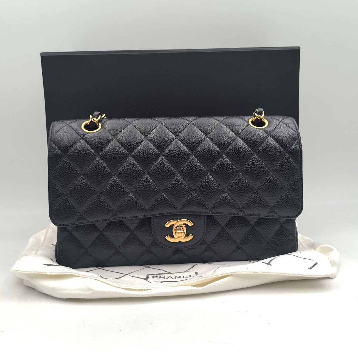 Chanel Medium Classic Double Flap Bag, Black Caviar with Gold Hardware (JS11039)