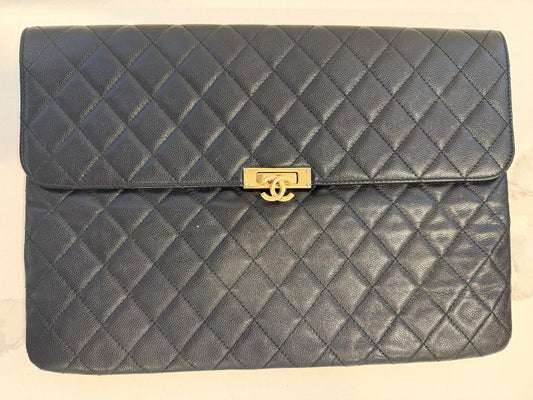 Chanel Black Caviar Leather Large Flap Clutch