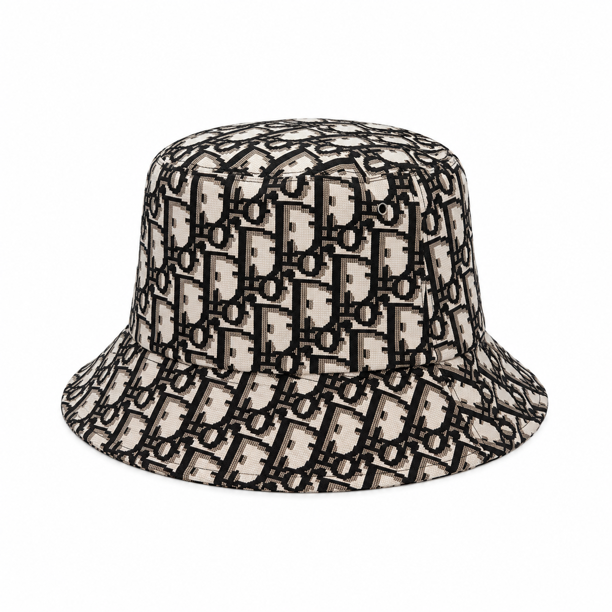 Dior Oblique Reversible Teddy-D Small Brim Bucket Hat in beige and black cotton jacquard