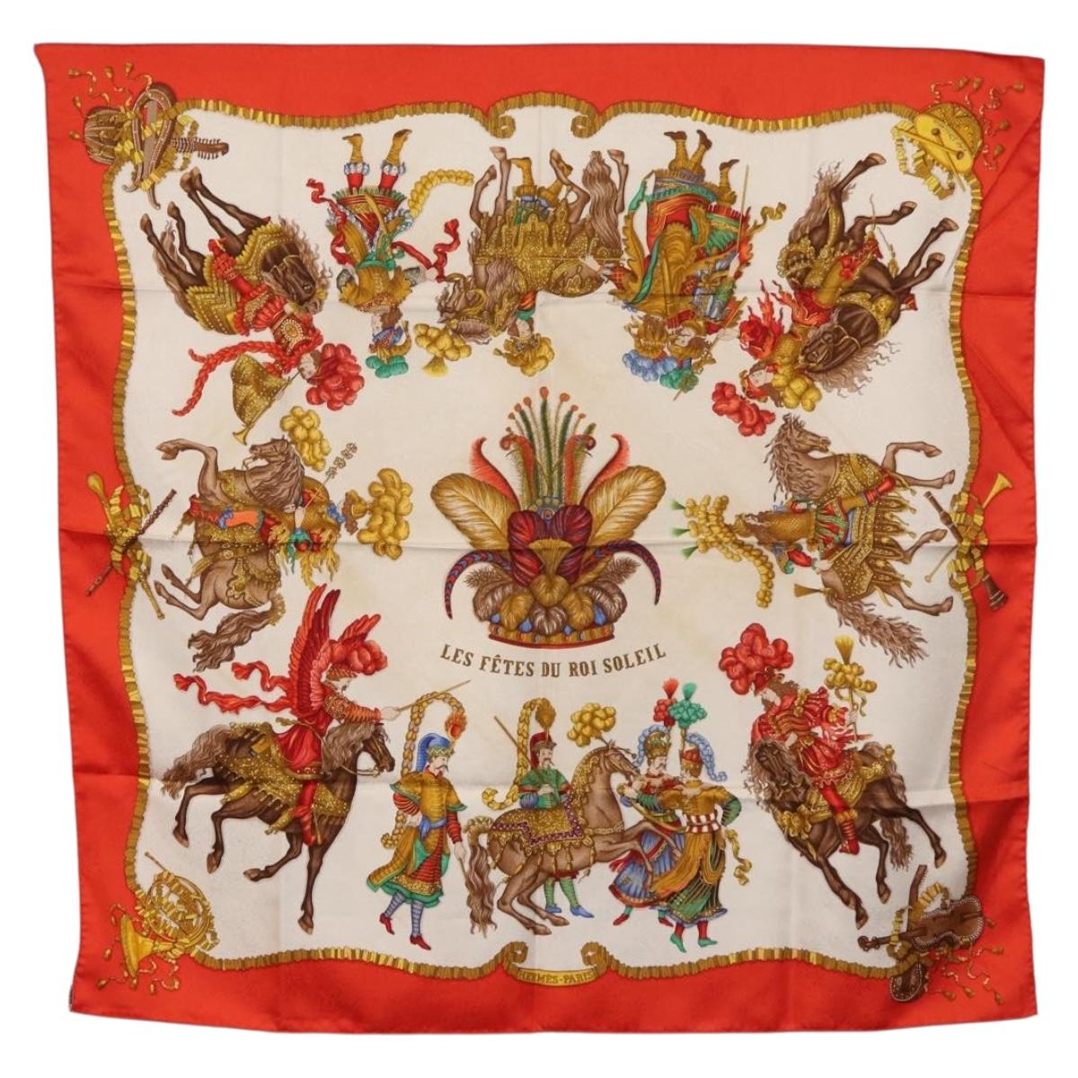 HERMES Carre 90 Scarf ""Les Ftes du Roi Soleil"" Silk Multicolor Auth BA12985