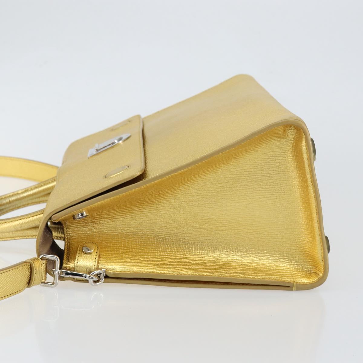 Christian Dior Hand Bag Leather 2way Gold Silver Auth BA7088