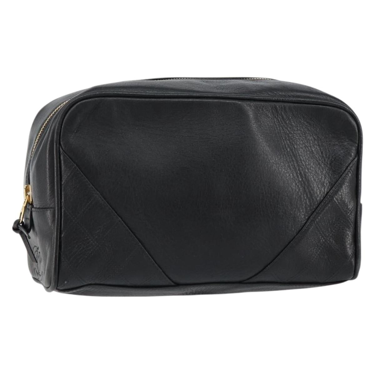 CHANEL Bicolore Clutch Bag Lamb Skin Black Gold CC Auth BA8250