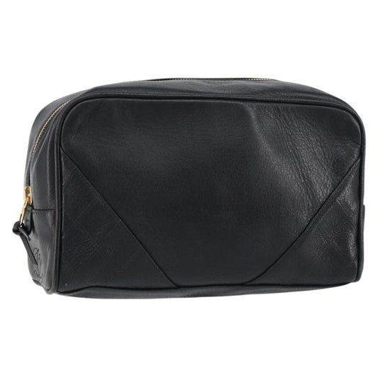 CHANEL Bicolore Clutch Bag Lamb Skin Black Gold CC Auth BA8250