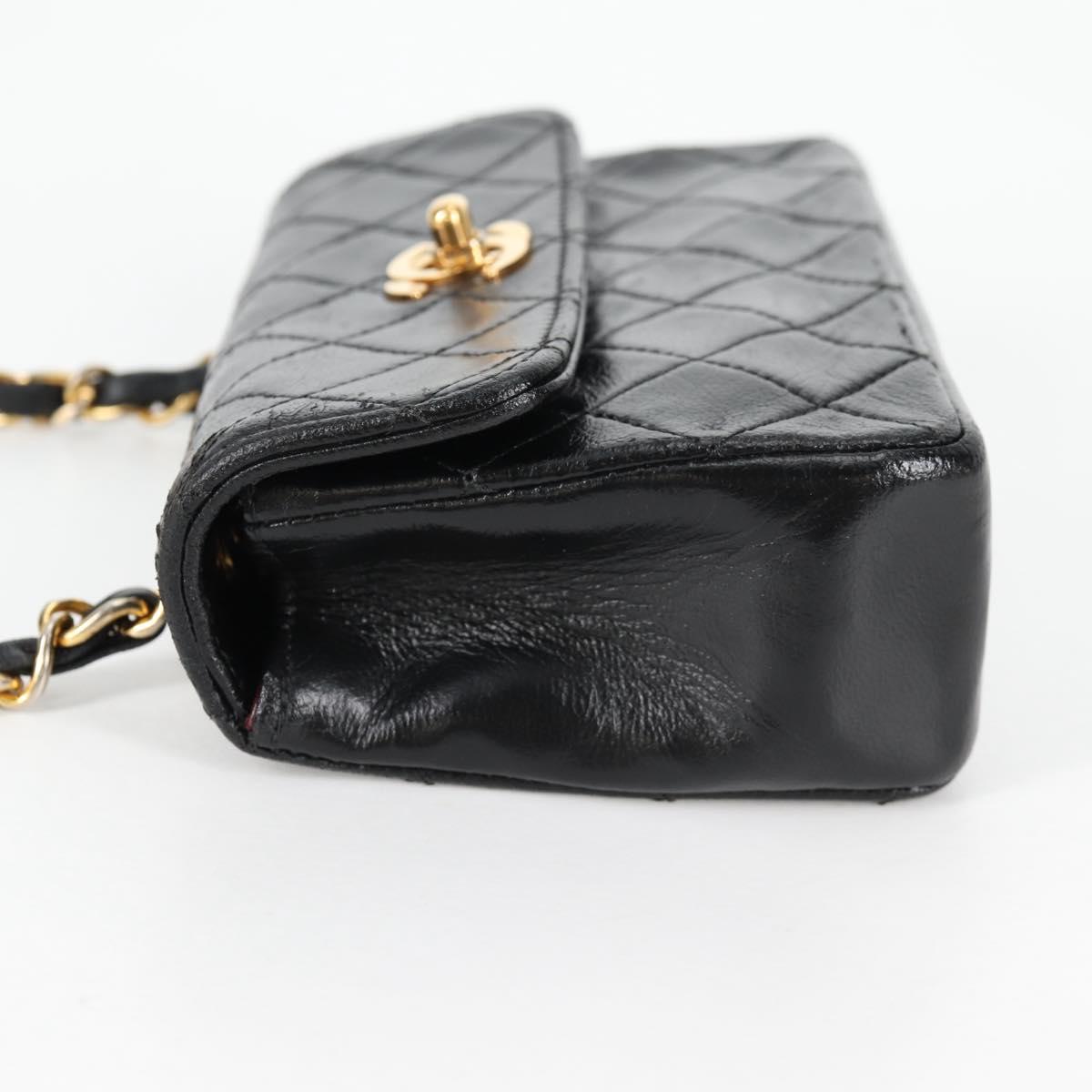 CHANEL Matelasse Chain Shoulder Bag Lamb Skin Black Gold CC Auth bs29080