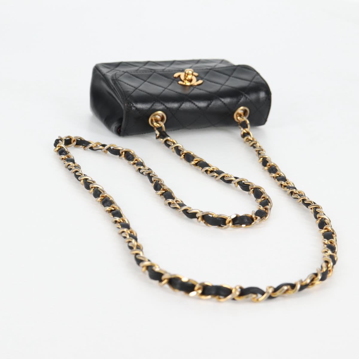 CHANEL Matelasse Chain Shoulder Bag Lamb Skin Black Gold CC Auth bs29080