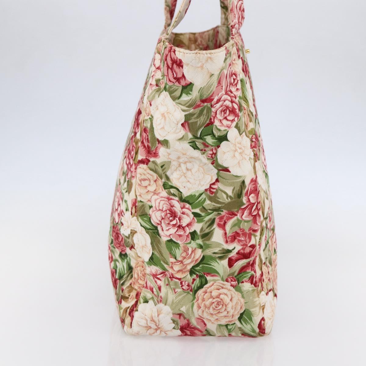CHANEL Flower Pattern Tote Bag Canvas Cream Red gold CC Auth bs29833