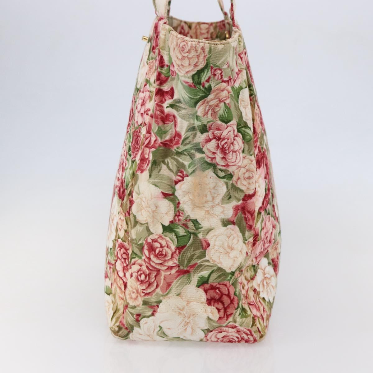 CHANEL Flower Pattern Tote Bag Canvas Cream Red gold CC Auth bs29833