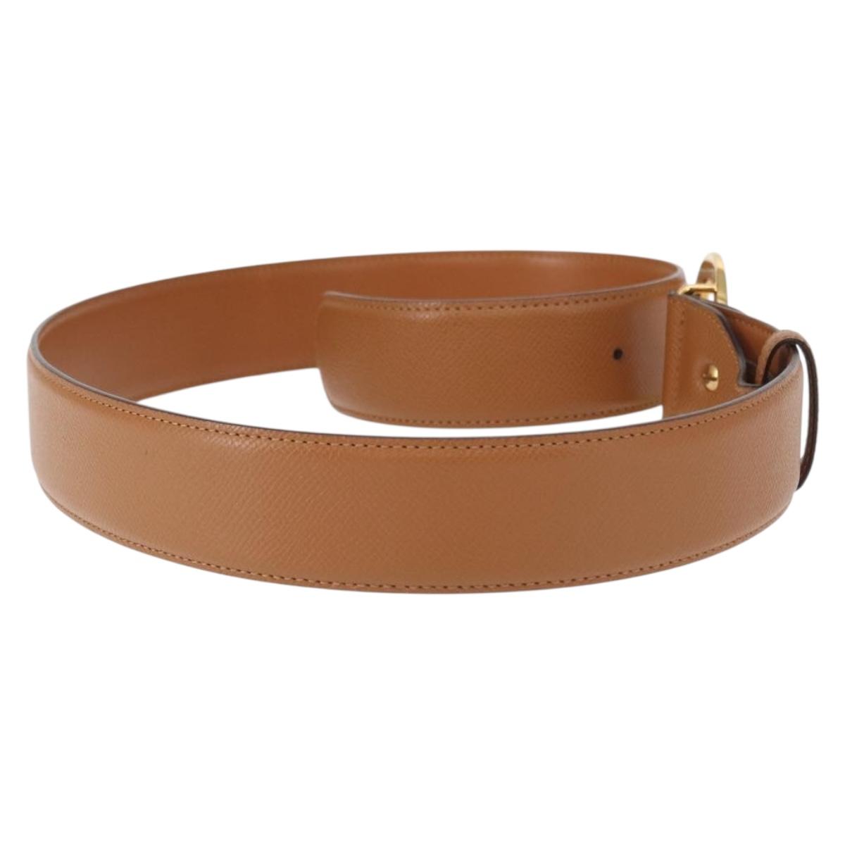 BVLGARI Belt Leather 36.6"" Brown Gold Auth bs32135