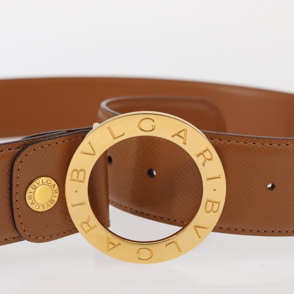 BVLGARI Belt Leather 36.6"" Brown Gold Auth bs32135