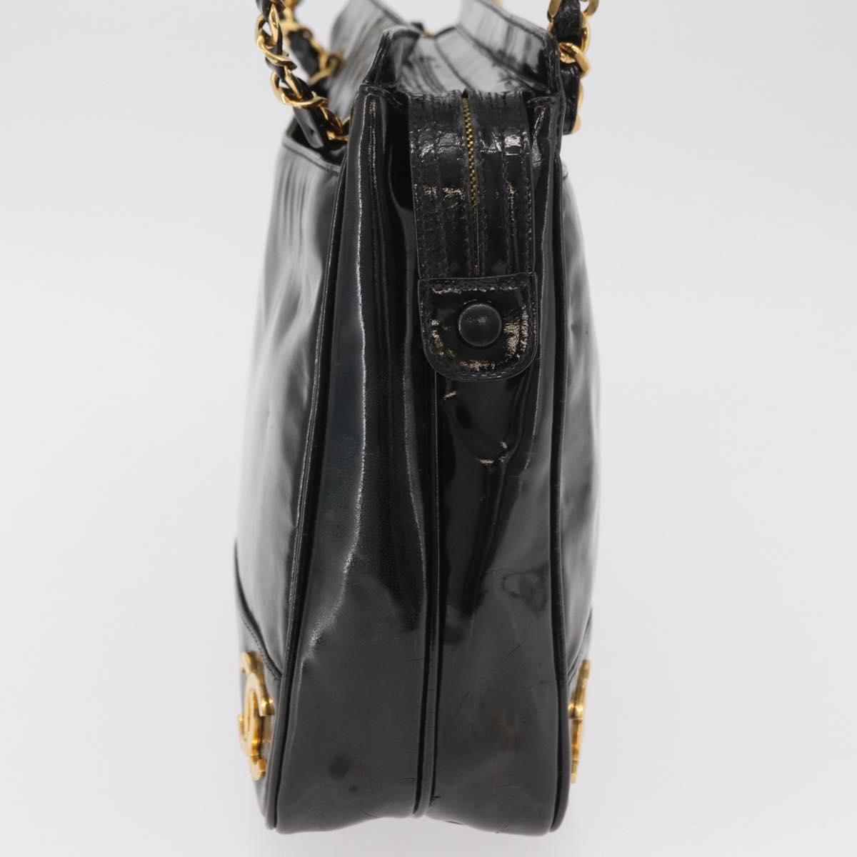 CHANEL Chain Shoulder Bag Patent Leather Black Gold CC Auth bs35342