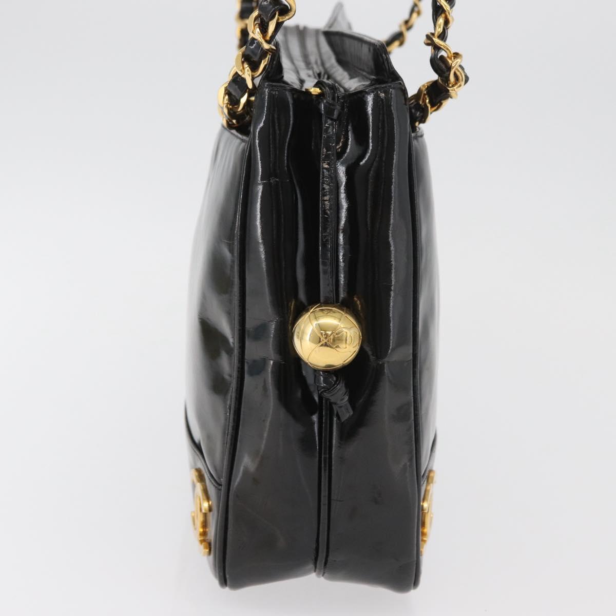 CHANEL Chain Shoulder Bag Patent Leather Black Gold CC Auth bs35342