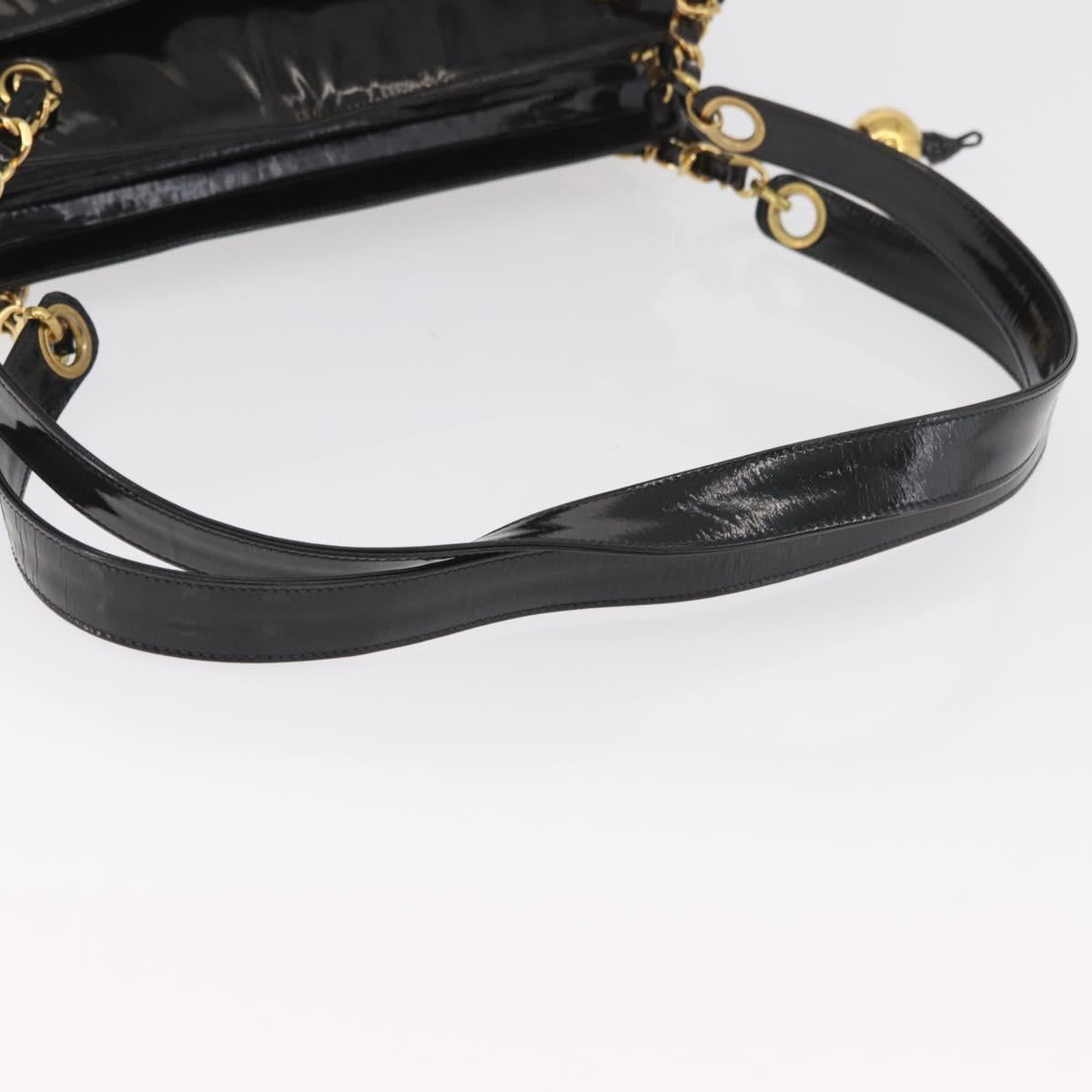 CHANEL Chain Shoulder Bag Patent Leather Black Gold CC Auth bs35342