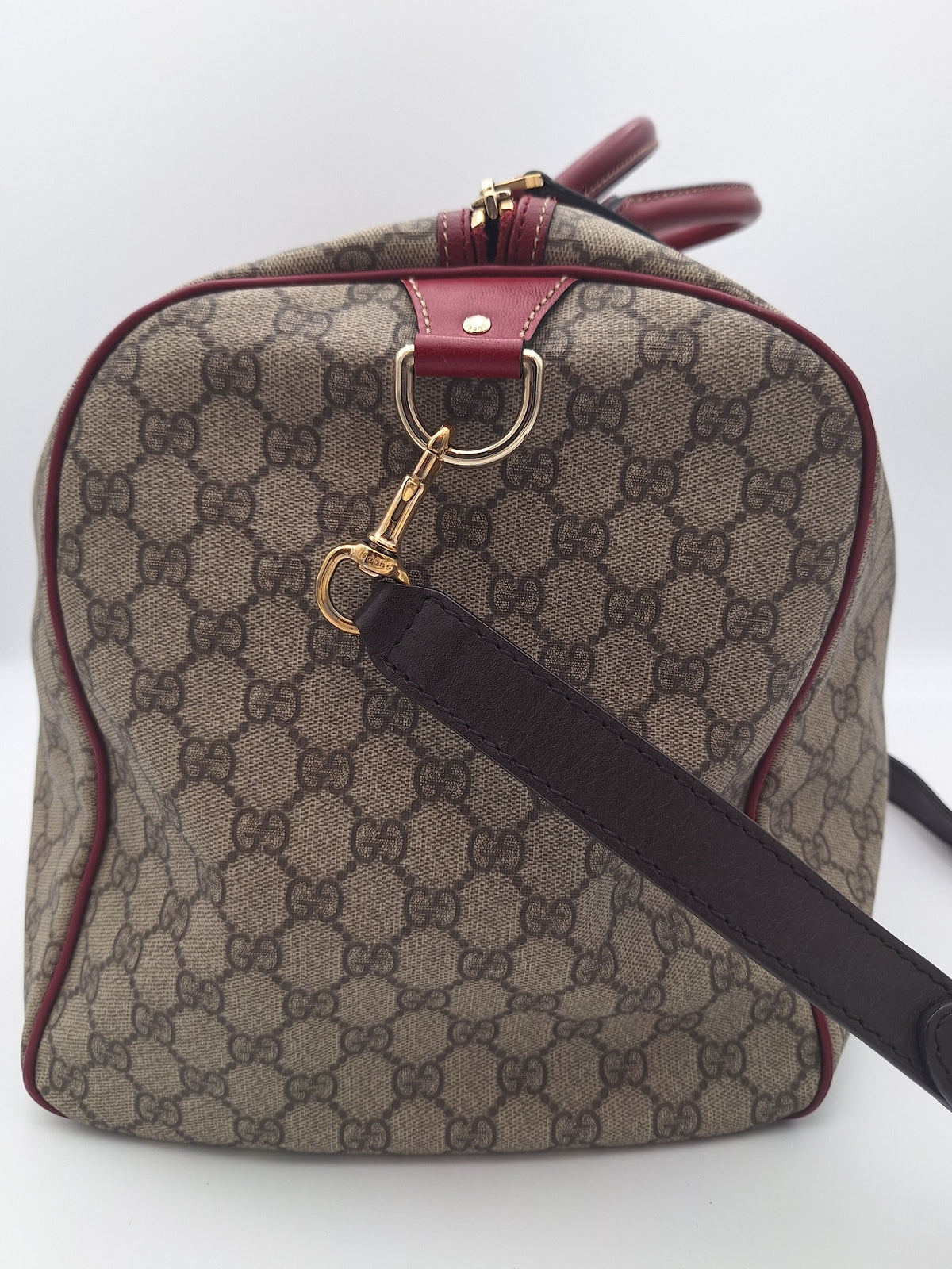 Gucci GG Supreme Web Boston Duffle Bag Red