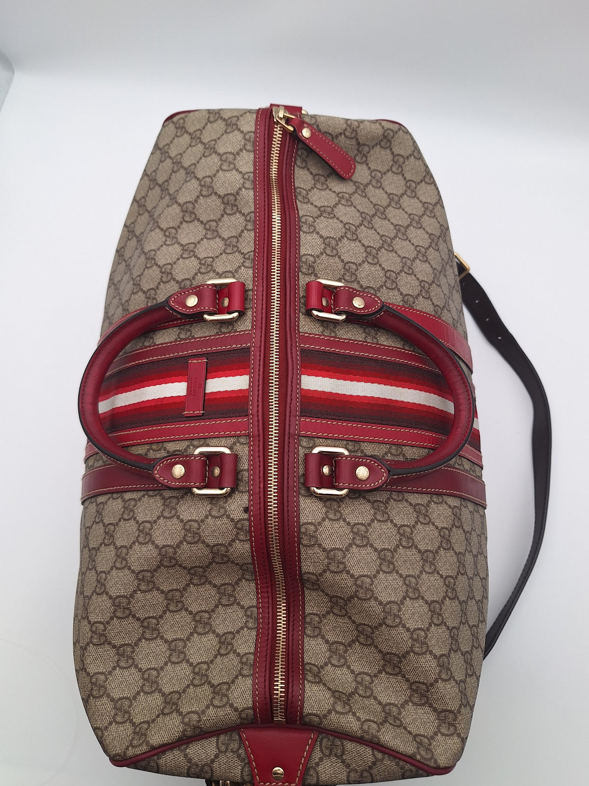 Gucci GG Supreme Web Boston Duffle Bag Red