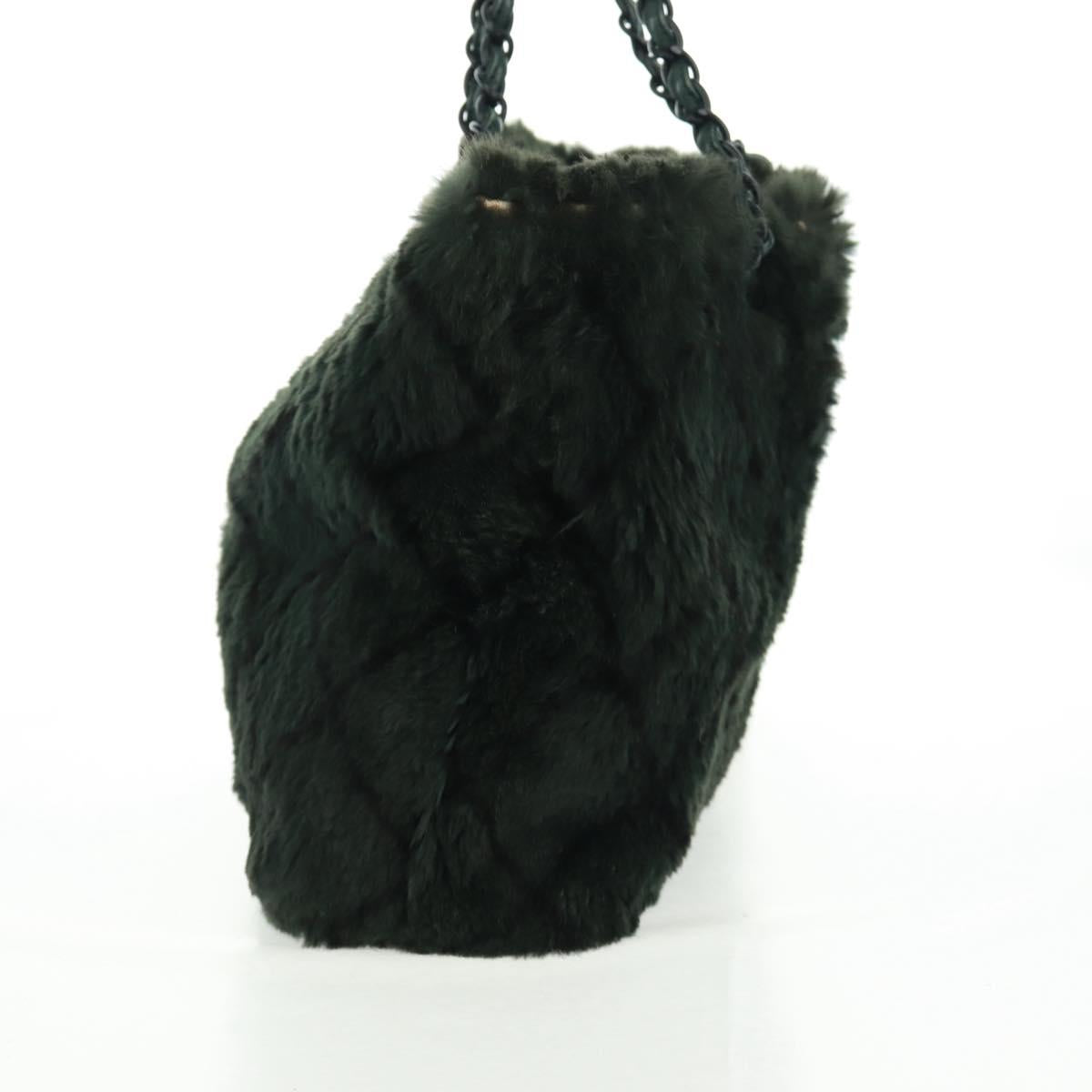 CHANEL Chain Tote Bag Leather Fur Green CC Auth ka1228