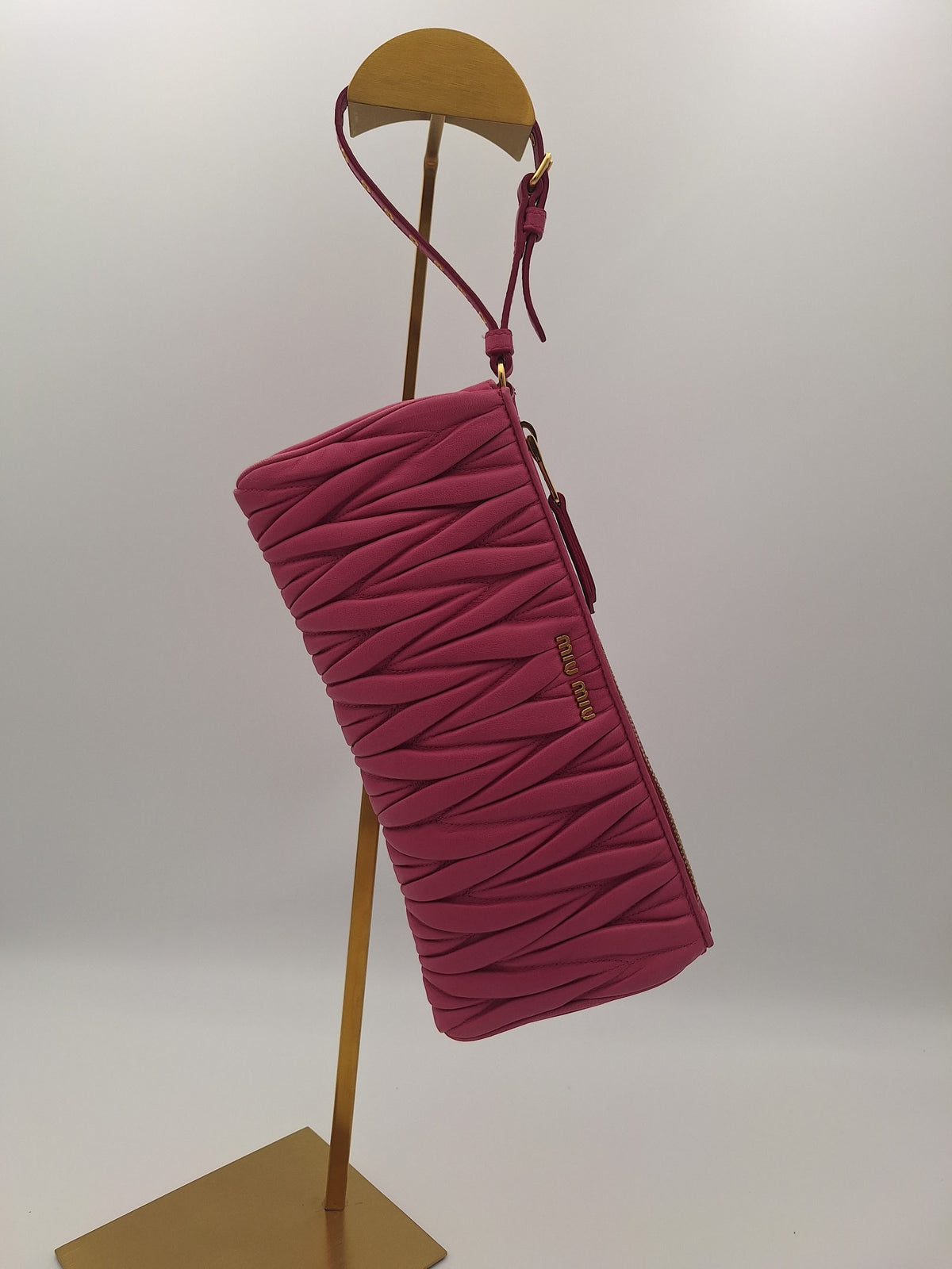 Miu Miu Matelassé Leather Wristlet Clutch Pink