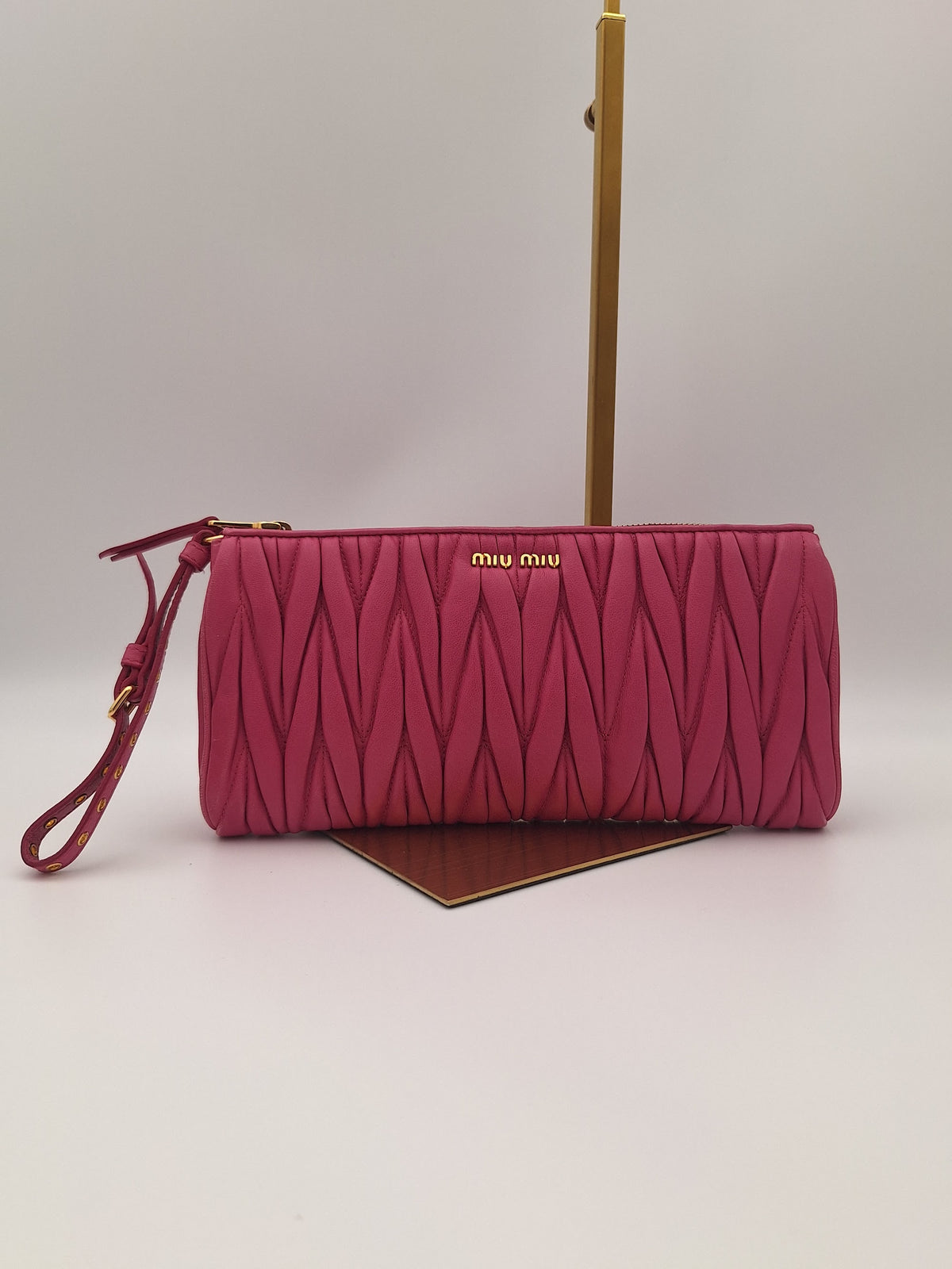 Miu Miu Matelassé Leather Wristlet Clutch Pink