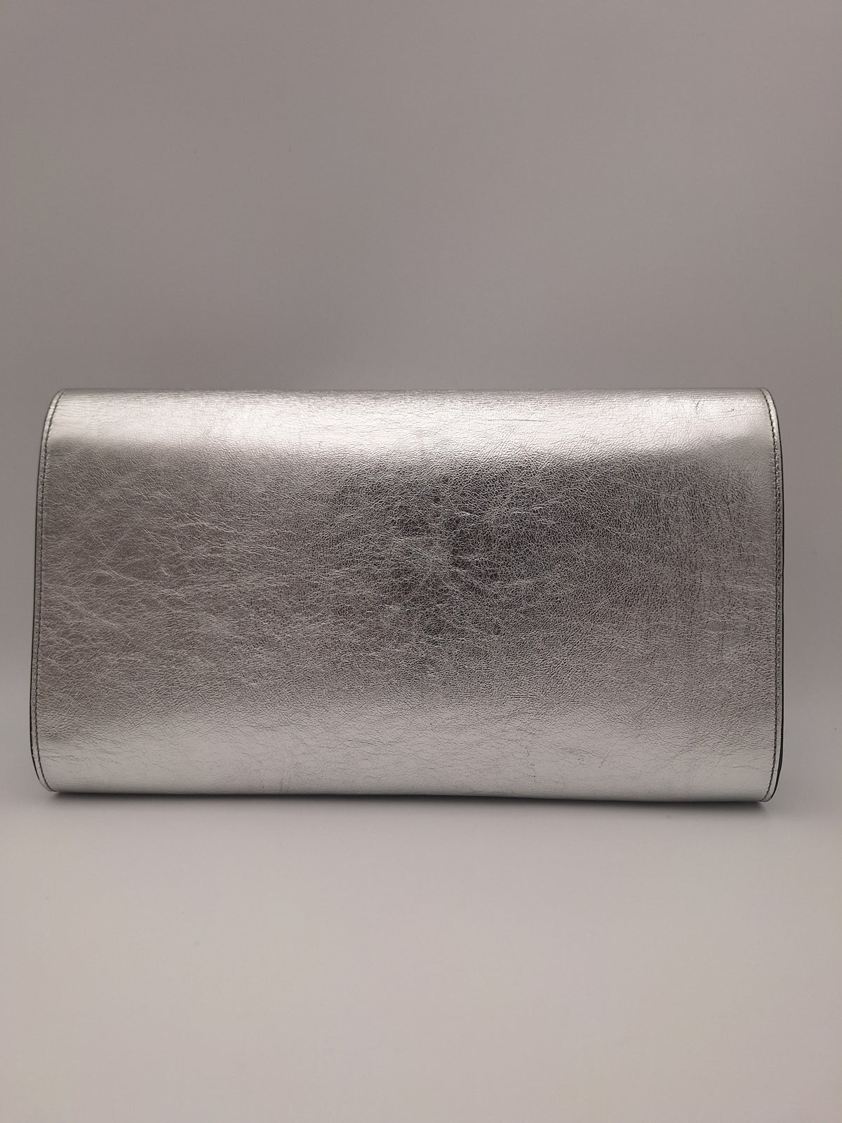 Saint Laurent Belle de Jour Metallic Leather Clutch Silver