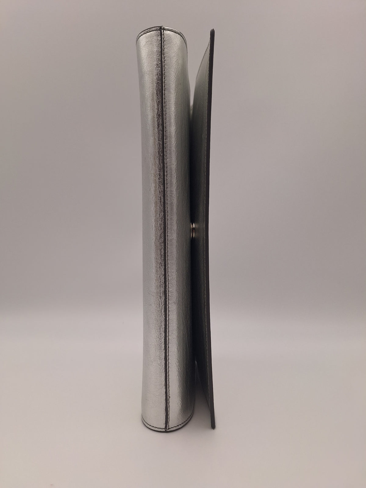 Saint Laurent Belle de Jour Metallic Leather Clutch Silver