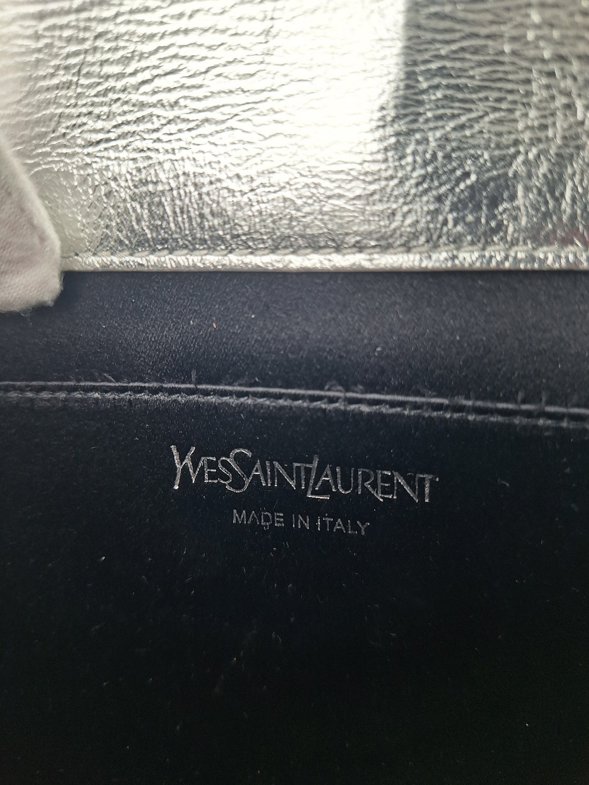 Saint Laurent Belle de Jour Metallic Leather Clutch Silver