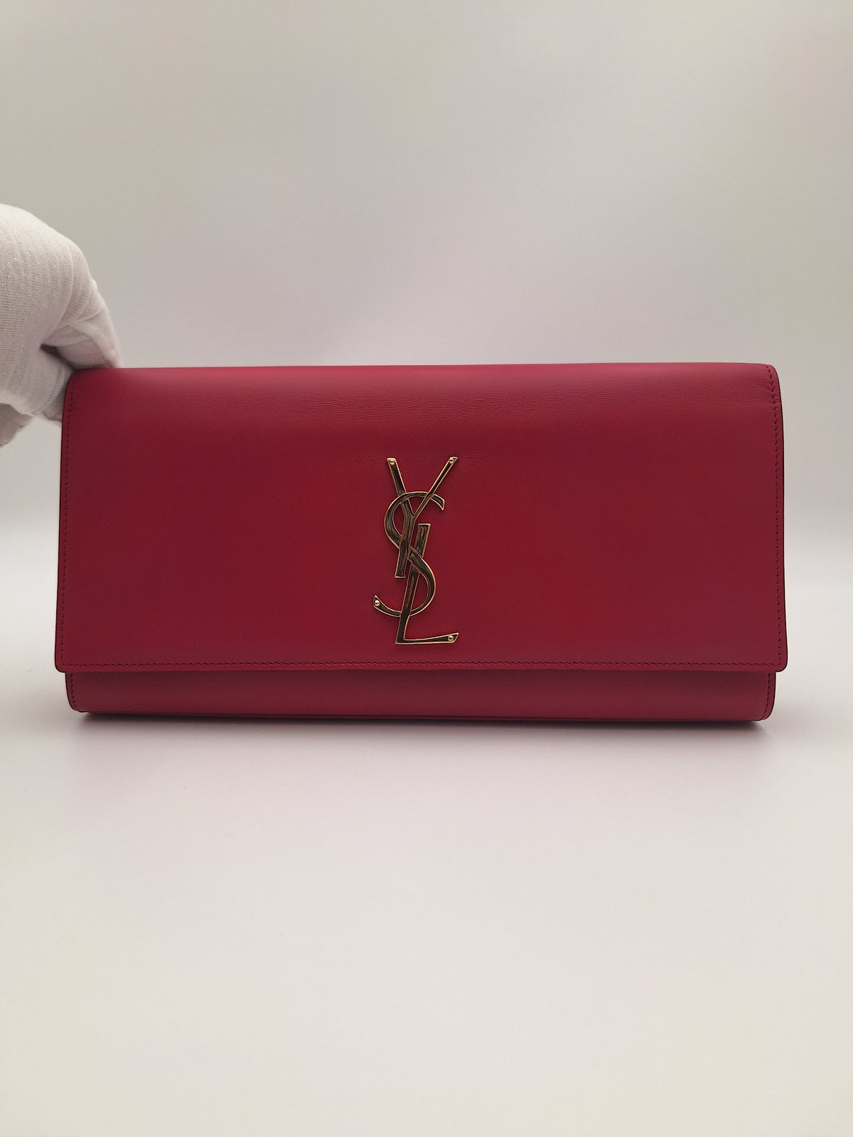 Saint Laurent Kate Leather Clutch Fuchsia