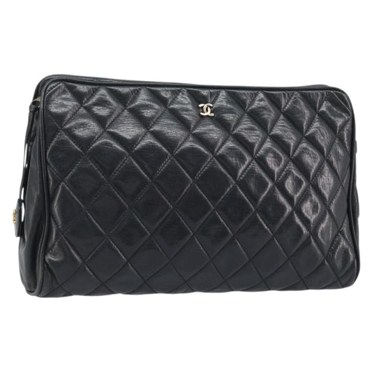 Pre-Owned CHANEL Matelasse Clutch Bag Leather Black CC Auth YKZ300 YKZ300